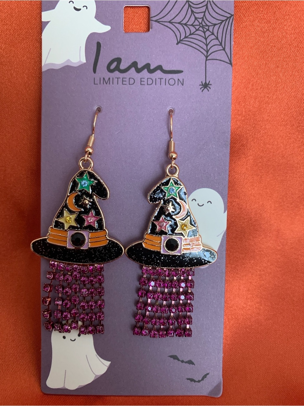 Black & Purple Witch Hat Dangle Earrings - Picture 4 of 6